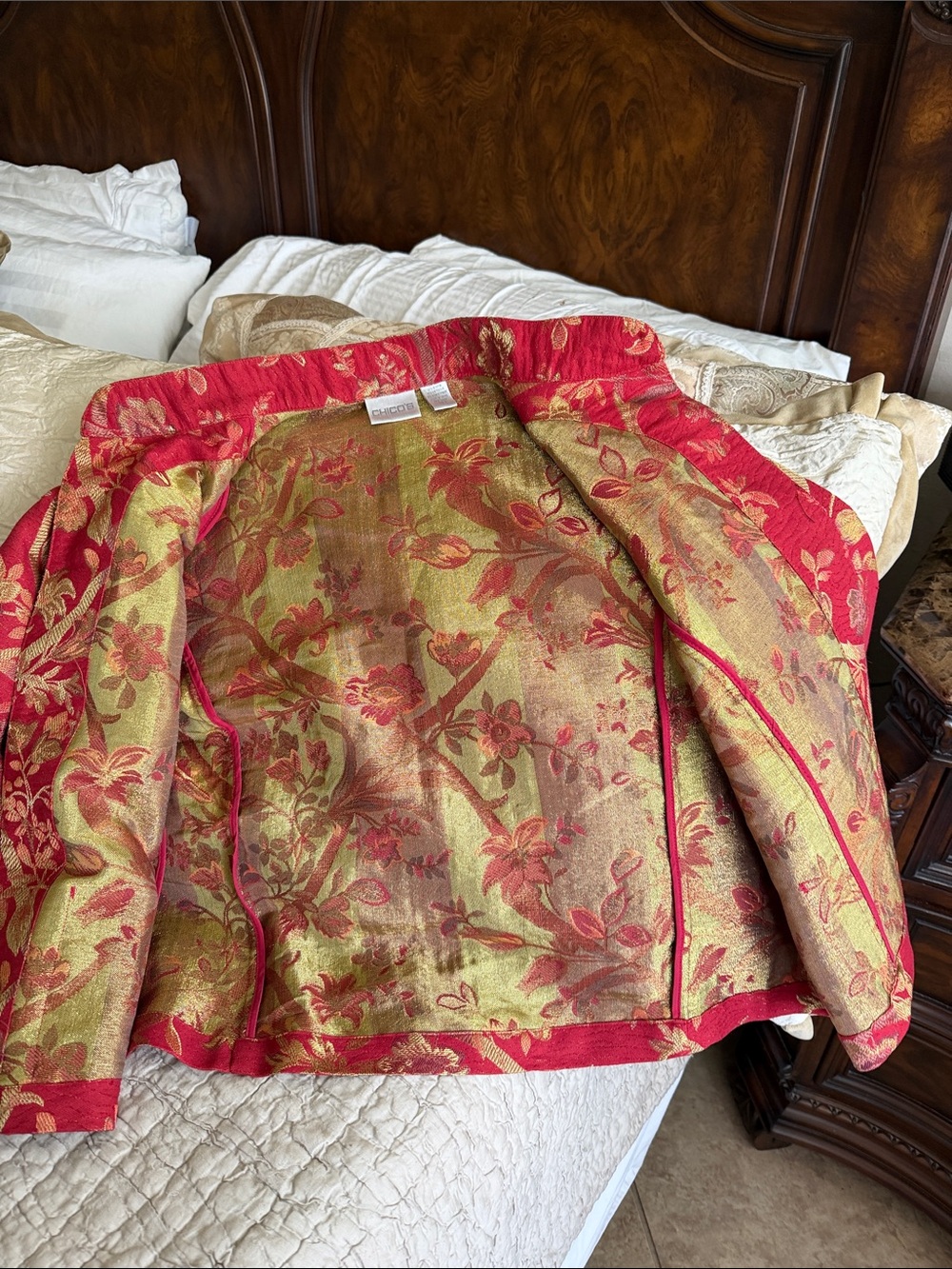 VINTAGE Chicos gold red plum Asian jacket size Medium 8-10 - Picture 14 of 16